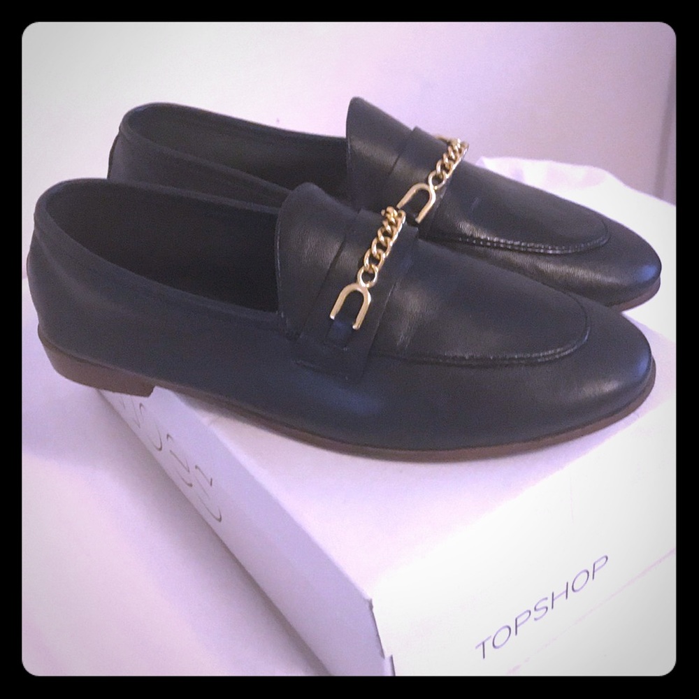 NEW in Box Topshop Black Leather Loafers